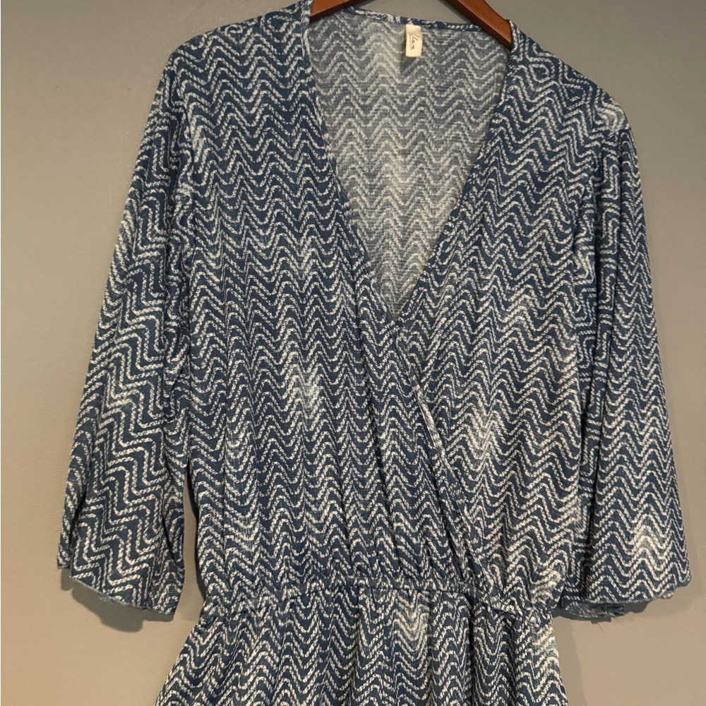 Elan Blue and White Patterned Swim Coverup Romper - Picture 7 of 9